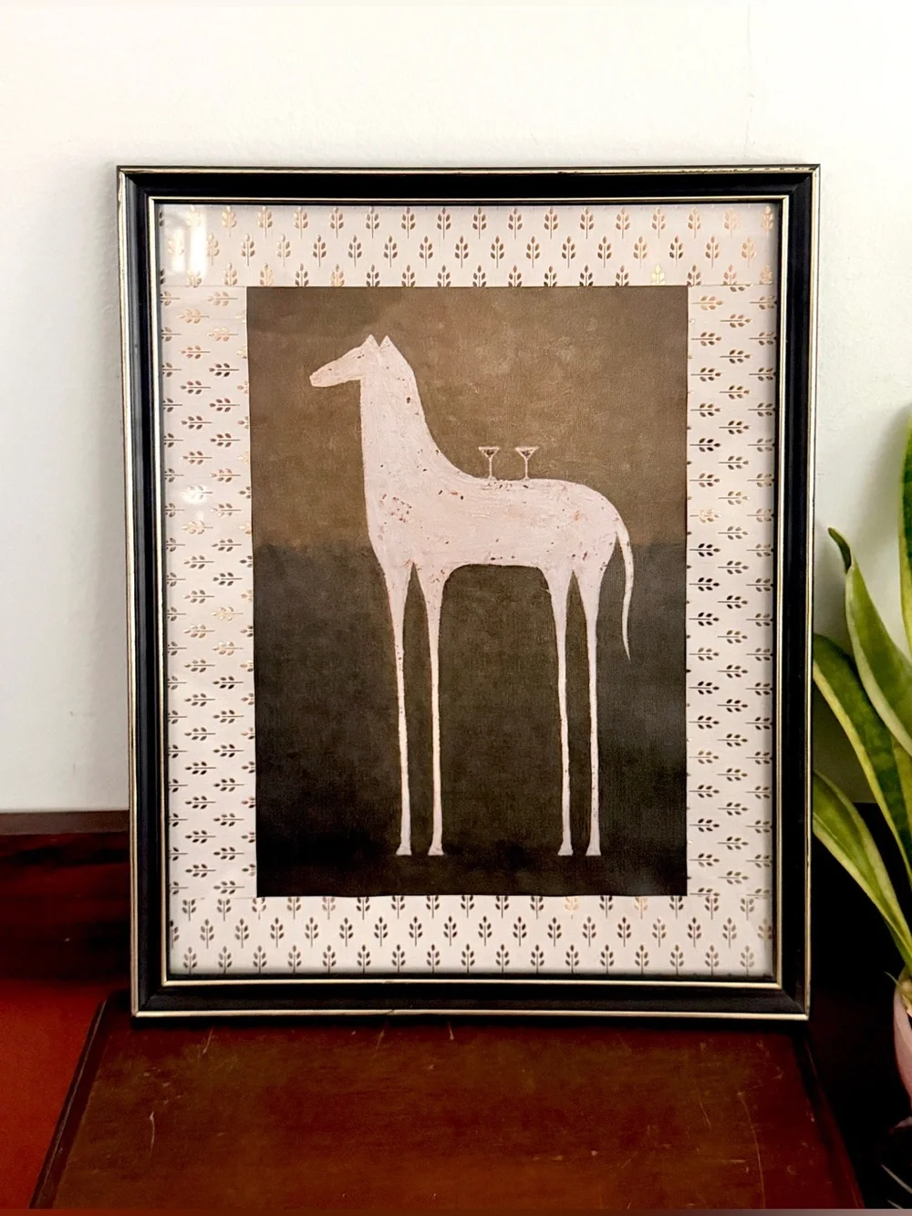 Abstract Horse Martini Canvas Art Print Black Gold Framed Wall Hanging Art